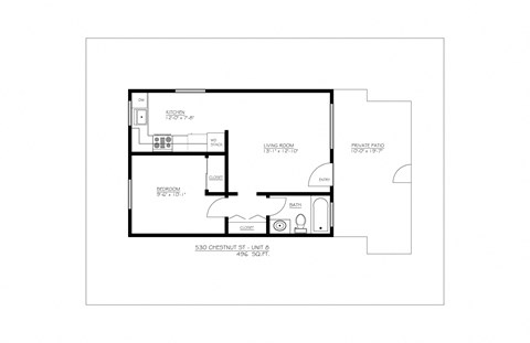 Floor plan for 1 bed, 1 bath, 496 sqft